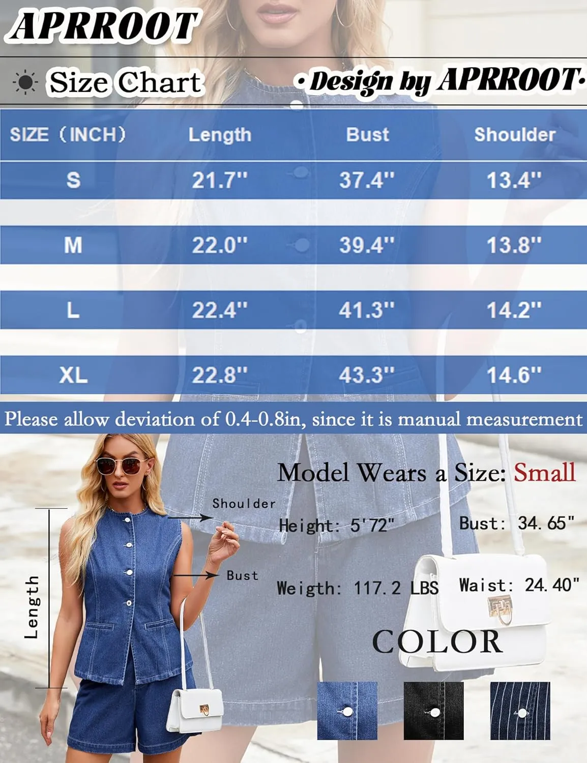 Denim Vest Women Jean Vest Tops Button Down Sleeveless Denim Tank Tops Crew Neck Summer Trendy Waistcoat with Pockets