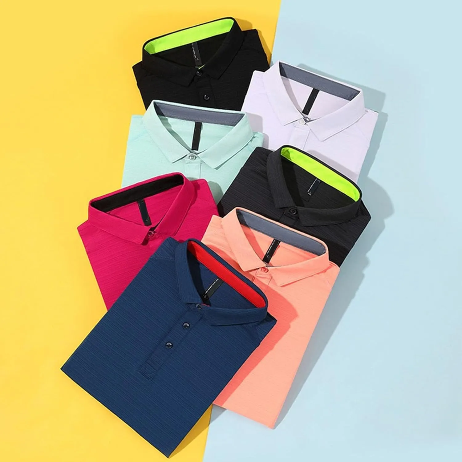 DGHM-JLMY Mens Golf Shirt Short Sleeve Tee Solid Color Slim Fit Polo Shirts Casual Collared Button Down Work Shirts