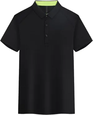 DGHM-JLMY Mens Golf Shirt Short Sleeve Tee Solid Color Slim Fit Polo Shirts Casual Collared Button Down Work Shirts