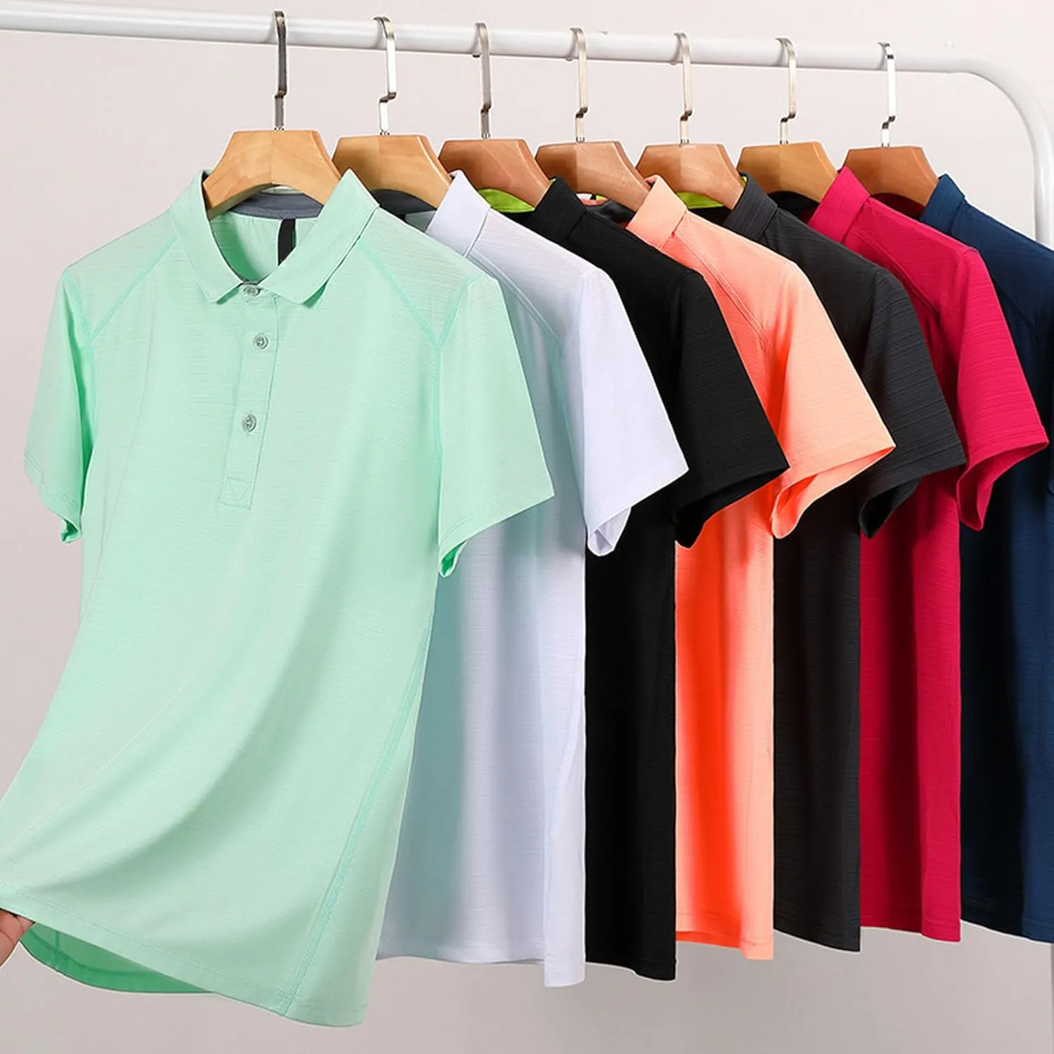 DGHM-JLMY Mens Golf Shirt Short Sleeve Tee Solid Color Slim Fit Polo Shirts Casual Collared Button Down Work Shirts