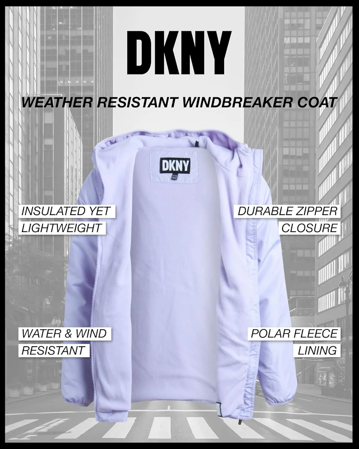 DKNY Girls' Jacket - Lightweight Polar Fleece Lined Anorak Jacket - Weather Resistant Coat for Girls (4-16)