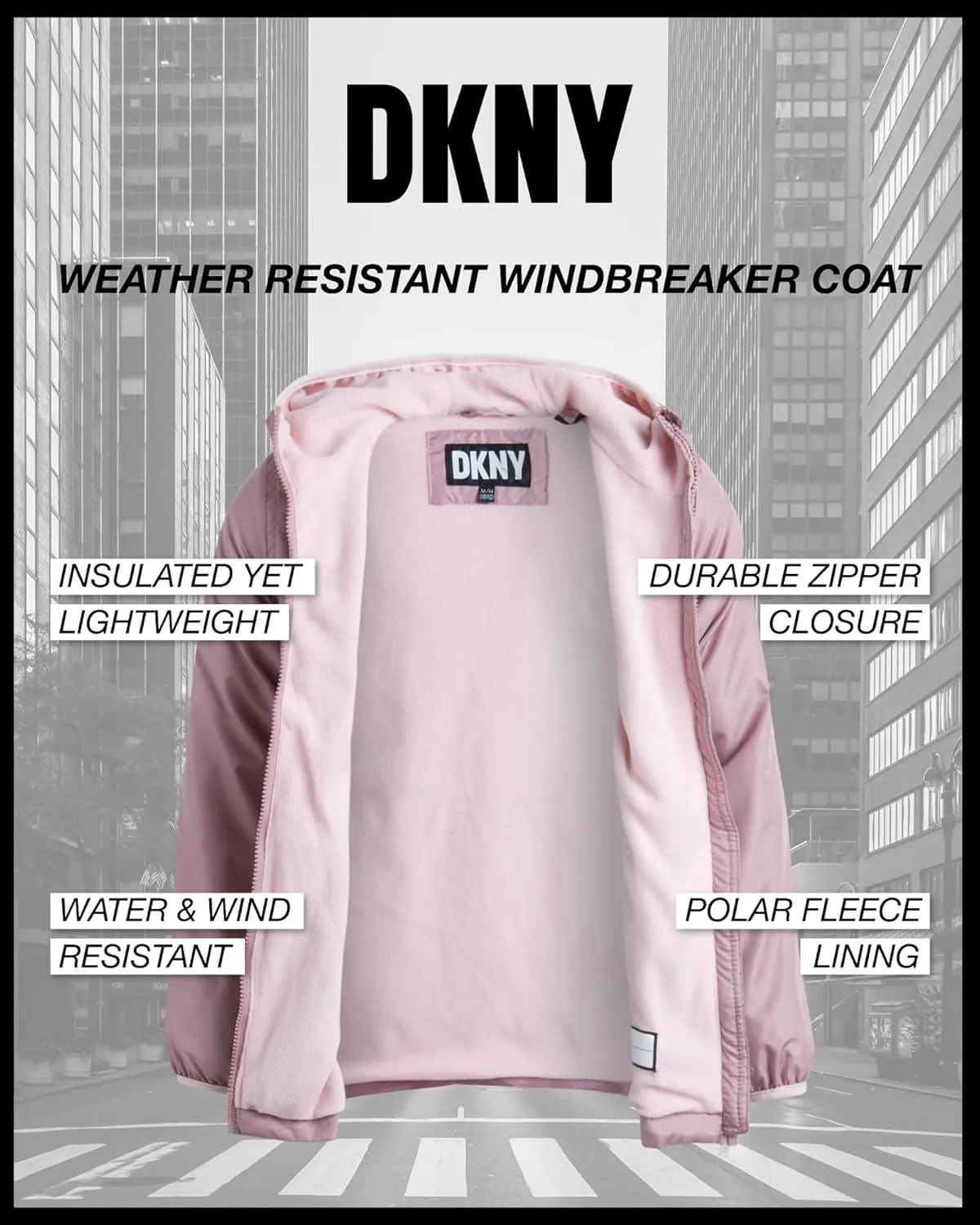 DKNY Girls' Jacket - Lightweight Polar Fleece Lined Anorak Jacket - Weather Resistant Coat for Girls (4-16)