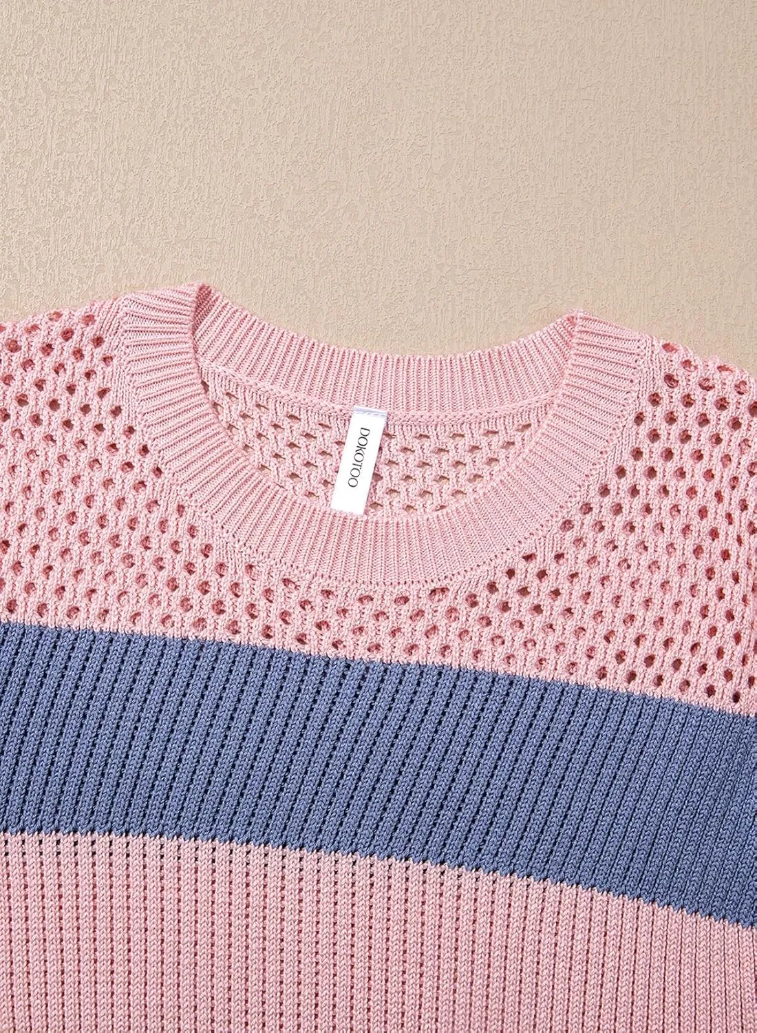 Dokotoo Womens Summer Tops Casual Short Sleeve Crewneck Striped Color Block Knit T Shirts Trendy Pullover Sweaters Blouses