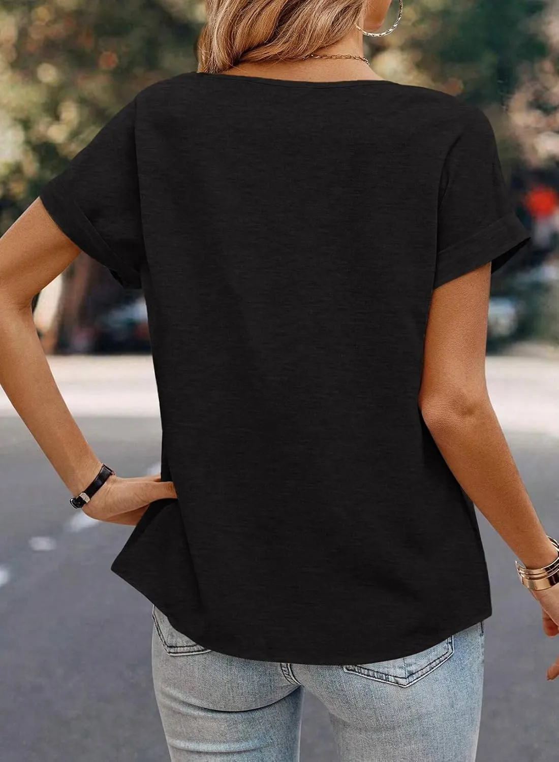 Dokotoo Womens Tops Trendy Crewneck Short Sleeve Summer T Shirts Casual Solid Loose Basic Pleated Blouses