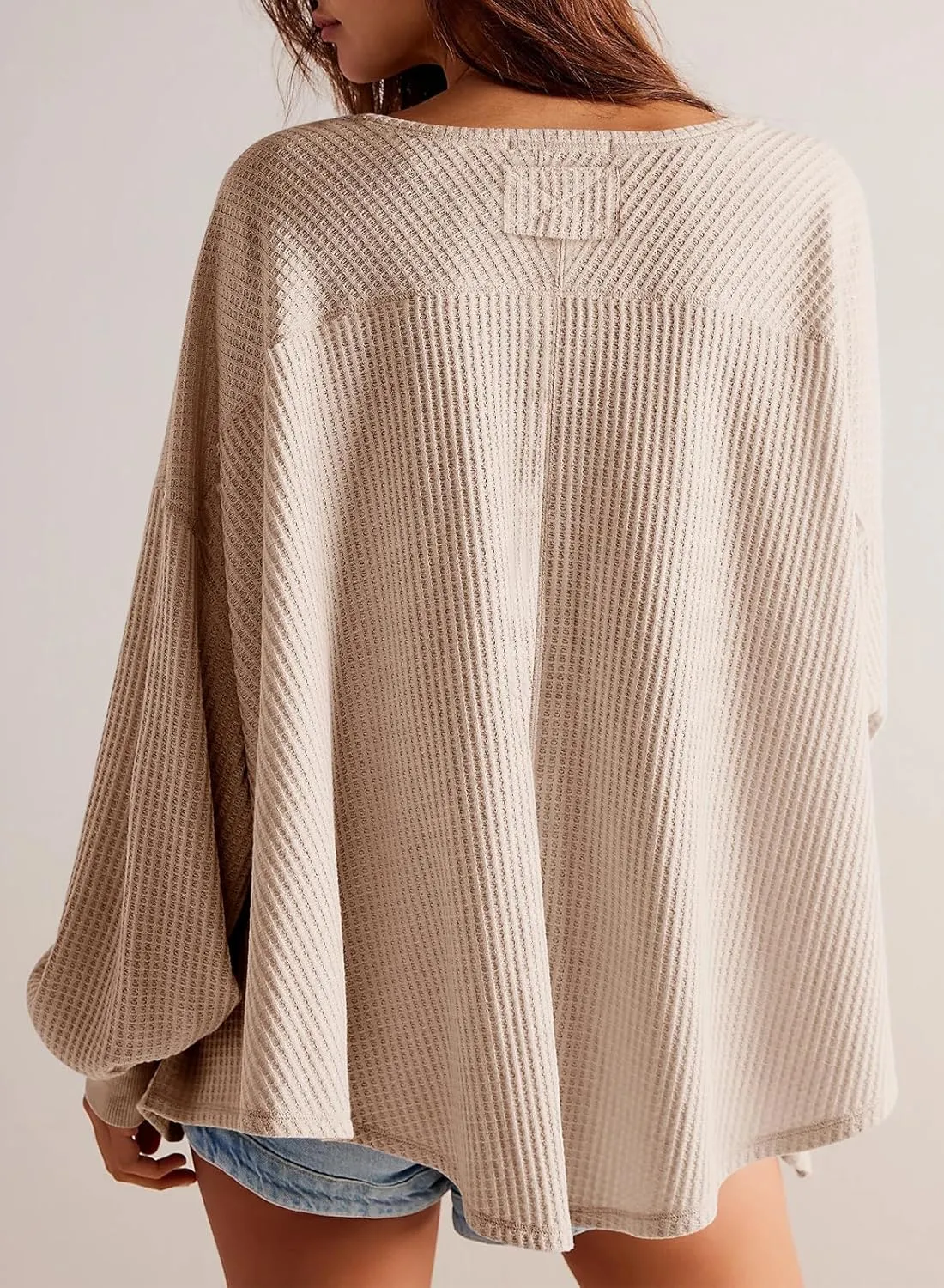 Dokotoo Womens Waffle Knit Tops Fashion 2025 Long Lantern Sleeve Casual Blouses V Neck Oversized T Shirts