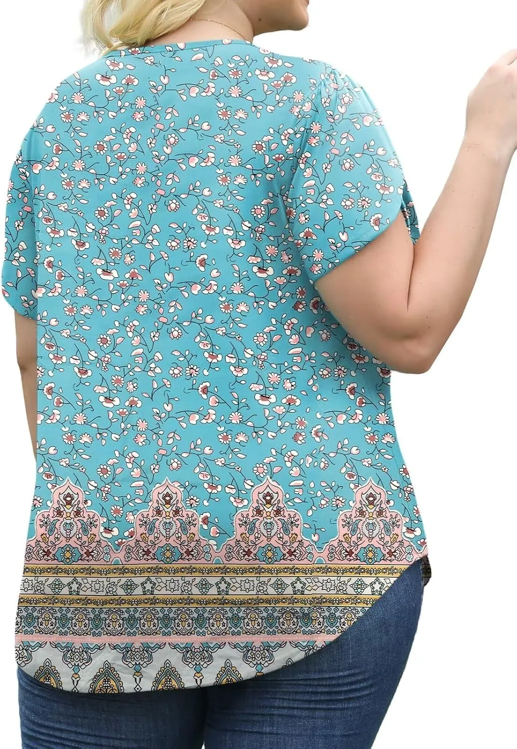 DOLNINE Womens Plus Size Tops Basic Casual T-Shirts Ring Hole V Neck Petal Short Sleeve Tee Tunics