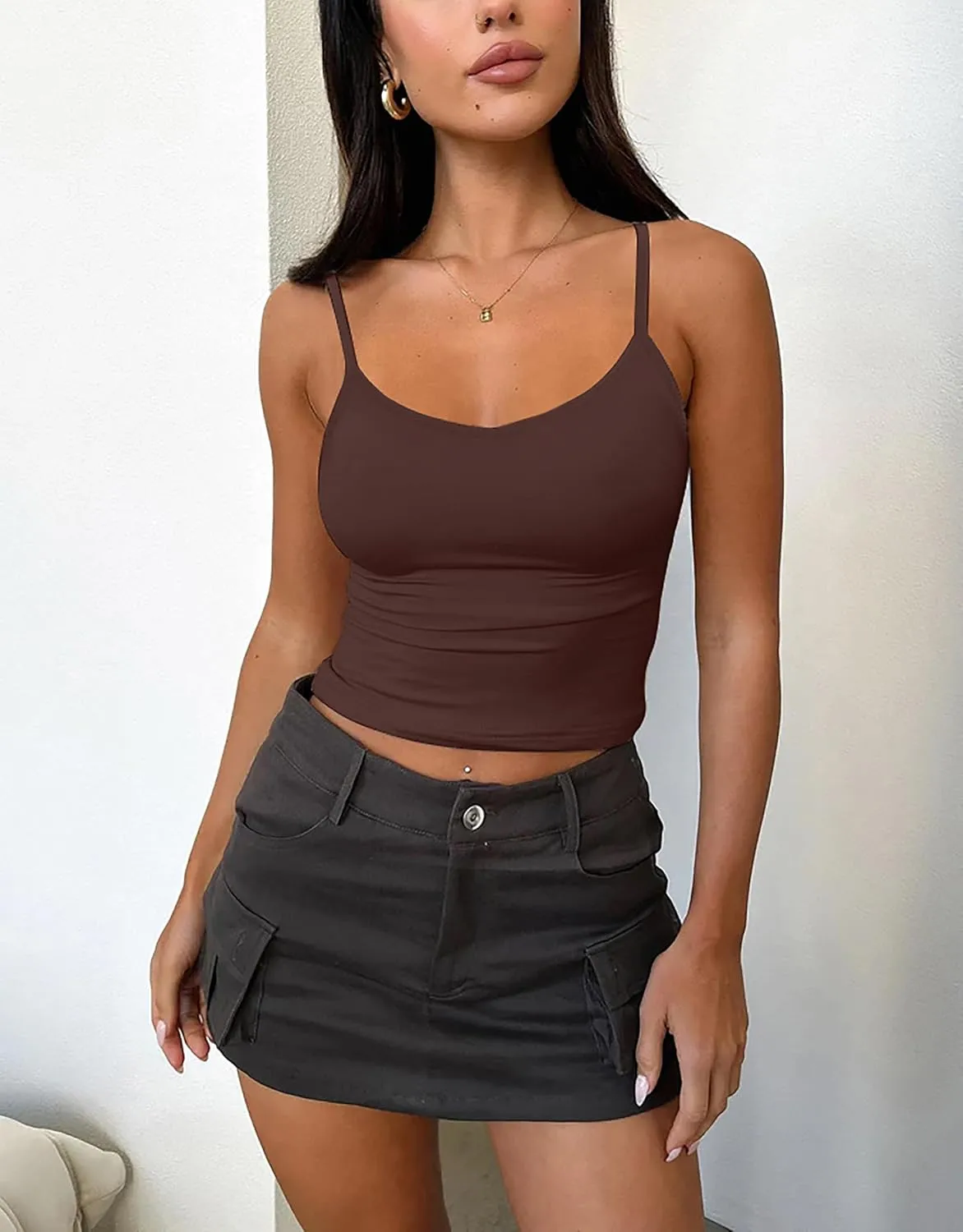 Double Lined Tops for Women - Adjustable Spaghetti Strap Camisole Y2K Going Out Top Scoop Neck Tank Tops for Summer