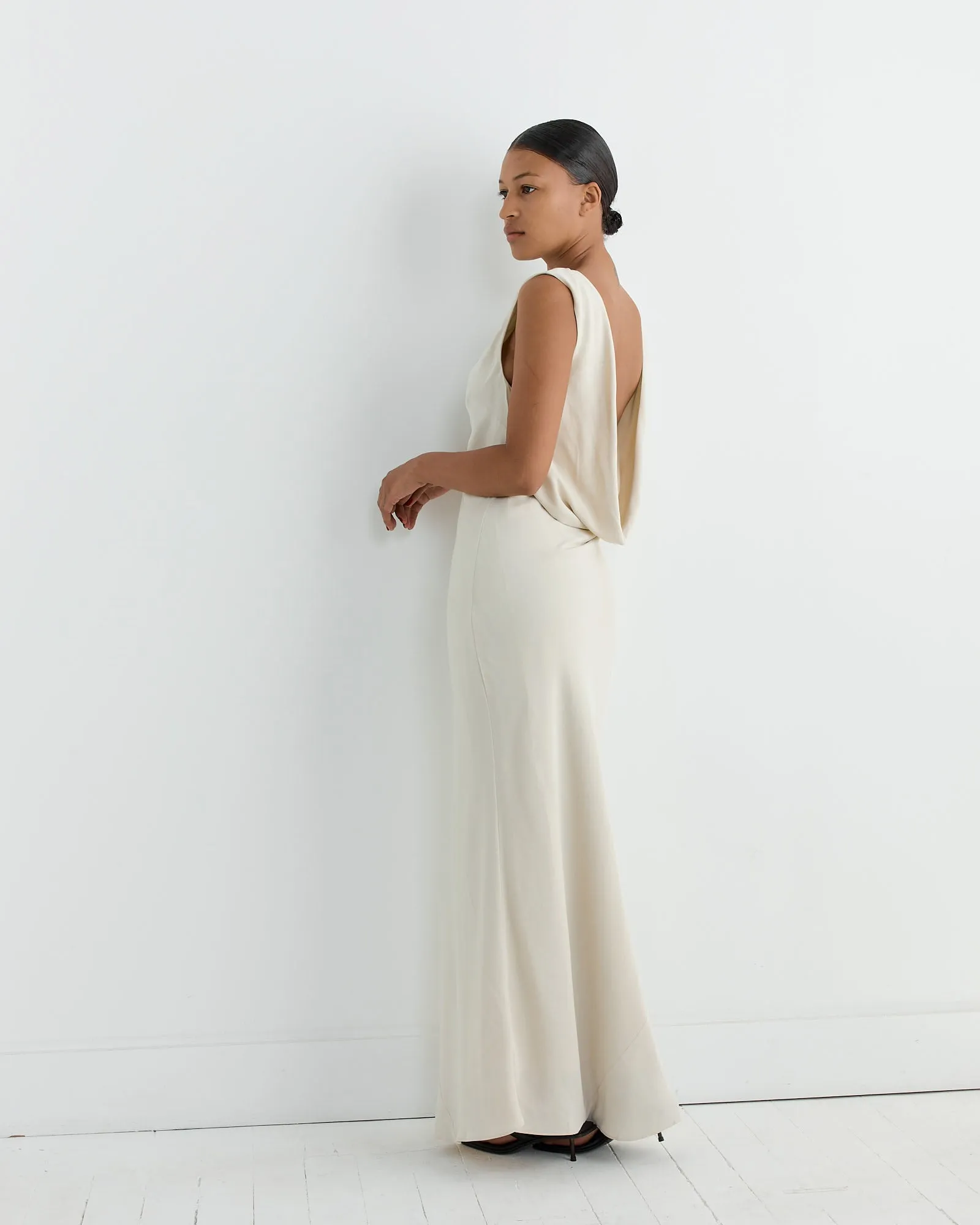 Draped Cowl Dress in Dove