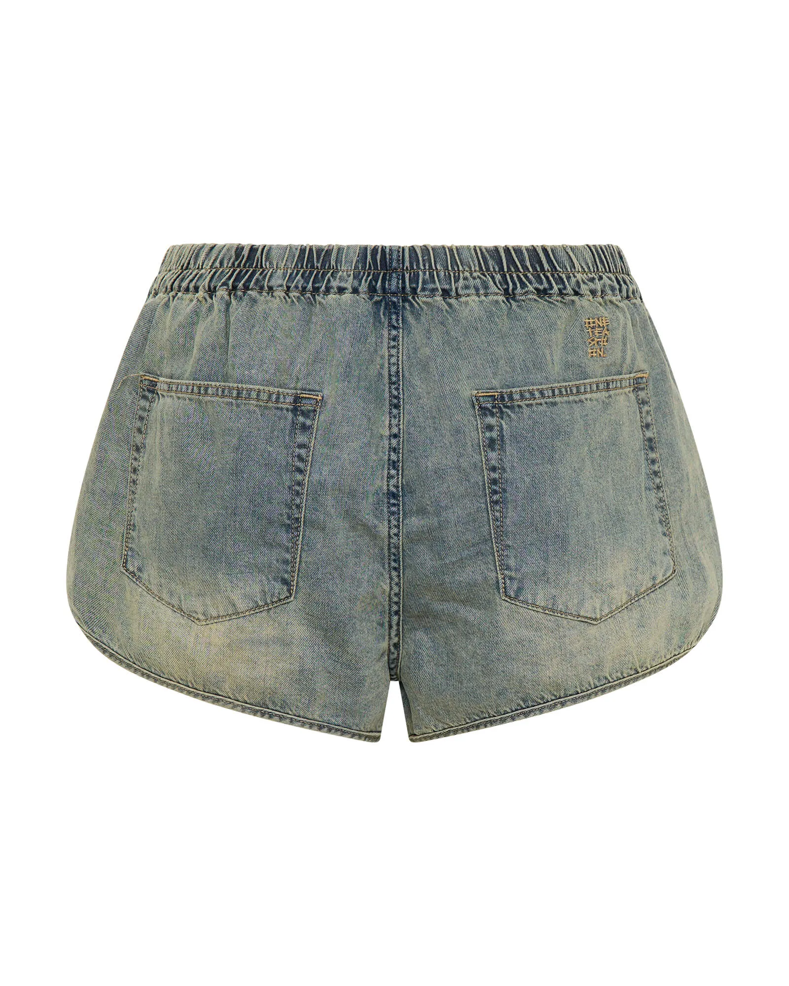 Dylan Low Waist 70s Elasticated Denim Shorts - Blue Sand