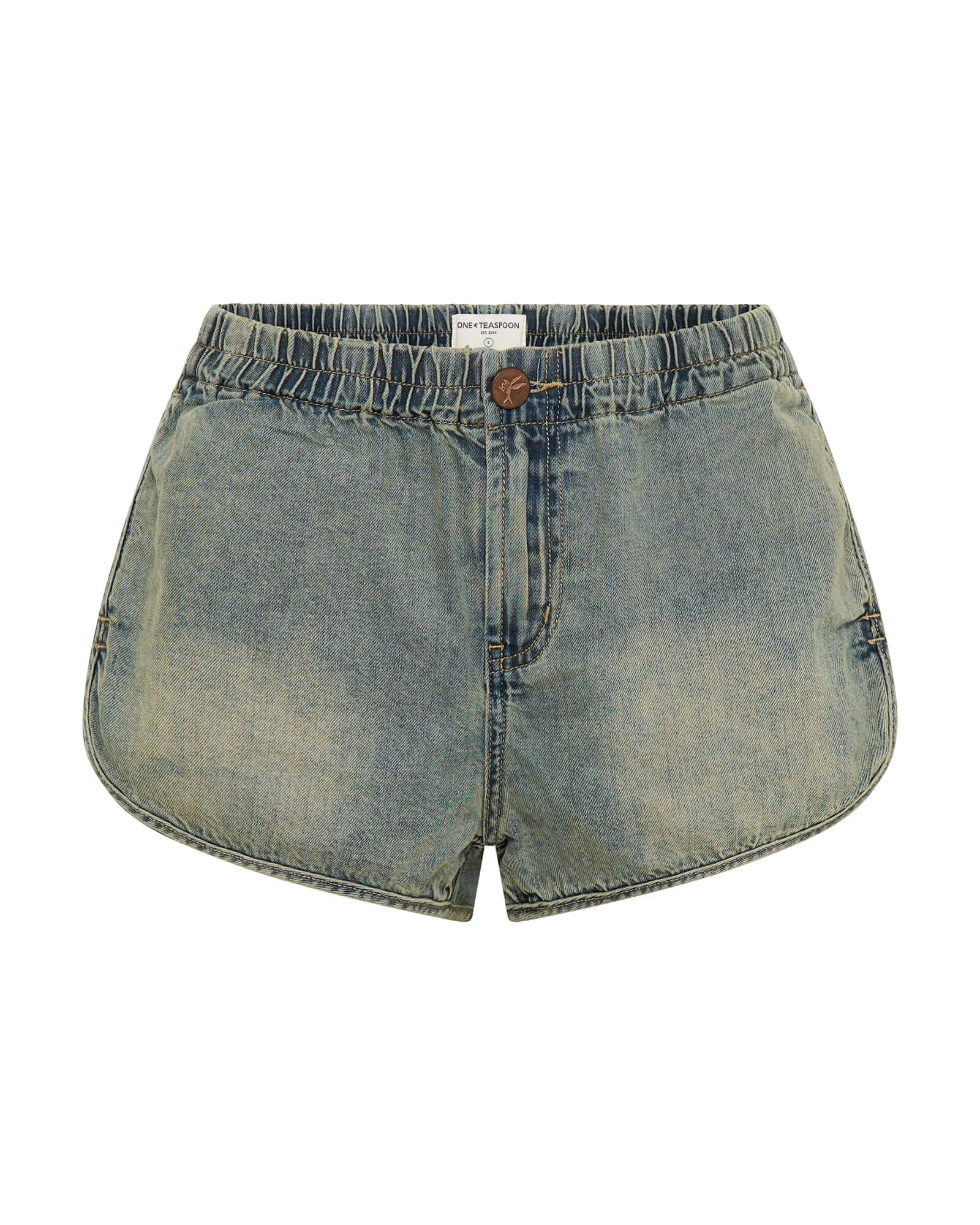 Dylan Low Waist 70s Elasticated Denim Shorts - Blue Sand