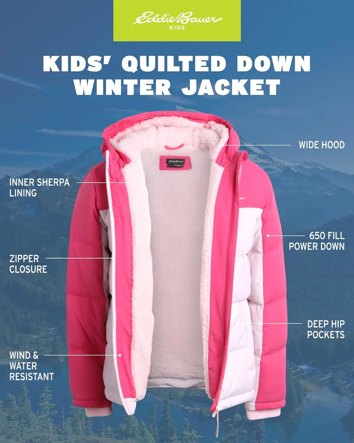 Eddie Bauer Girls' Winter Jacket - Heavyweight Quilted Down Jacket - Insulated Hooded Outerwear Coat for Girls (5-20)