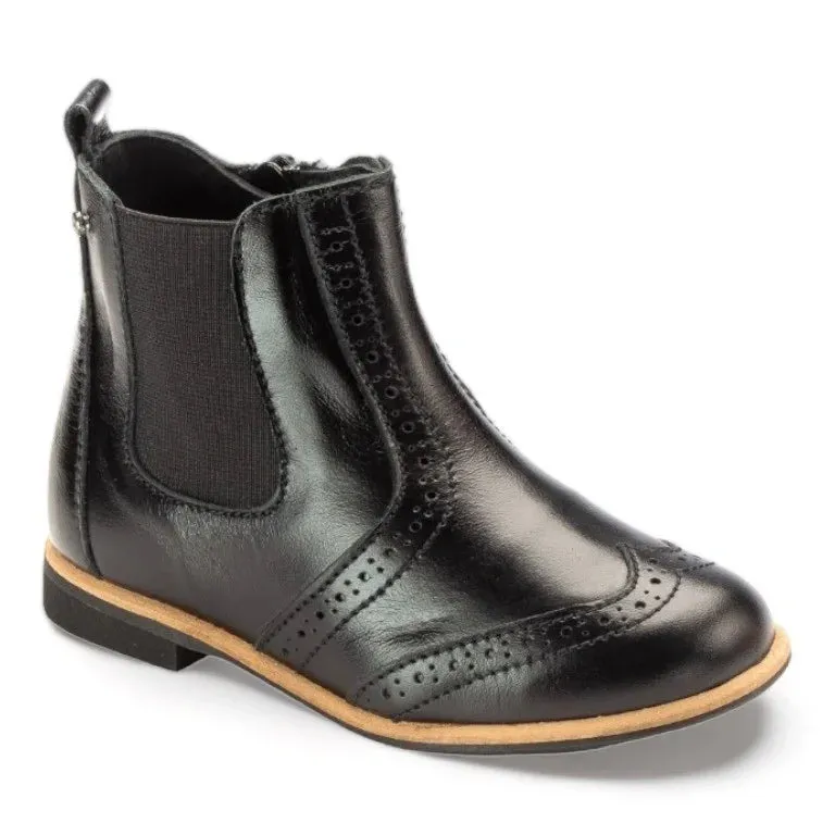 Edith - Black Soft Leather Bootie for Girl by Manuela de Juan