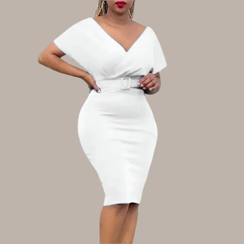 Elegant African Bodycon Midi Dress – High Waist Bandage Robe Femme  Dress
