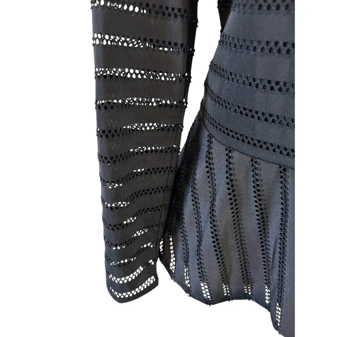 Elegant Eyelet Peplum Top Long Sleeve Black Blouse