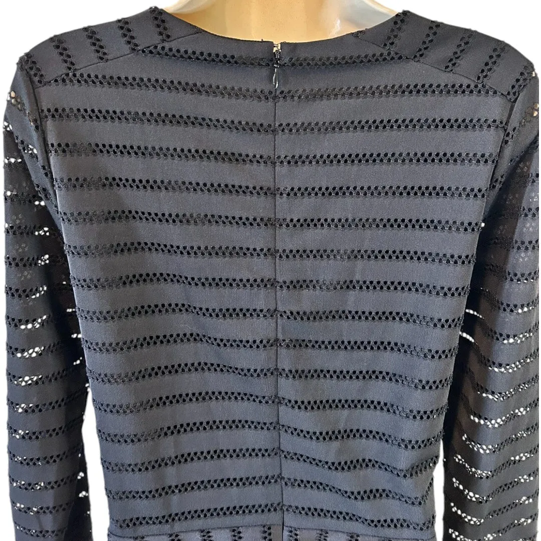 Elegant Eyelet Peplum Top Long Sleeve Black Blouse