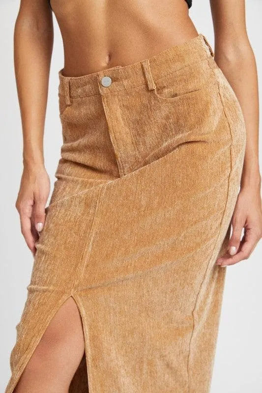EMORY PARK Corduroy Mid Skirt with Front Slit