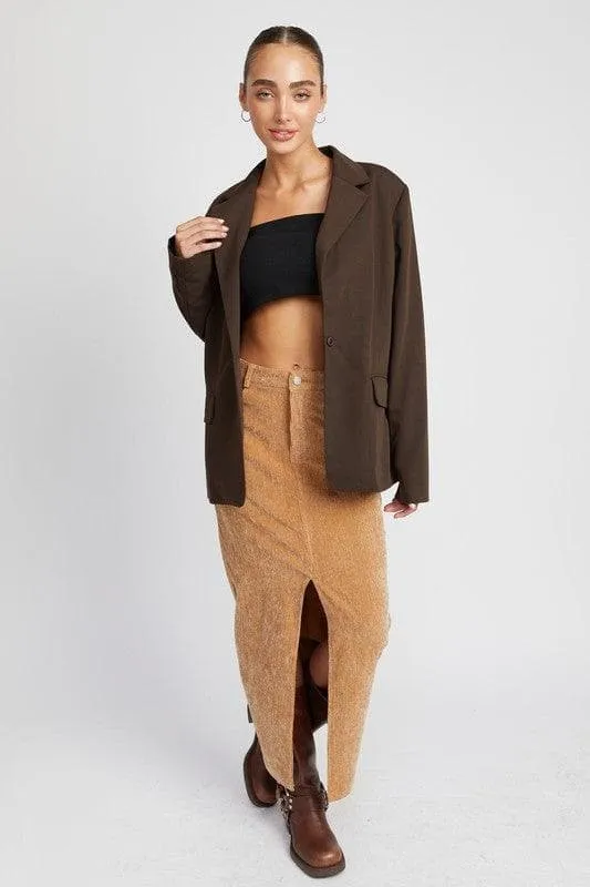 EMORY PARK Corduroy Mid Skirt with Front Slit