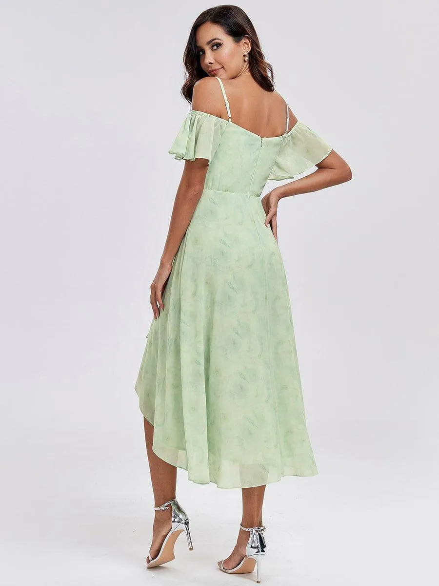 Estelle | Spaghetti Strap Cold Shoulder Chiffon A-Line Midi Wedding Guest Dress