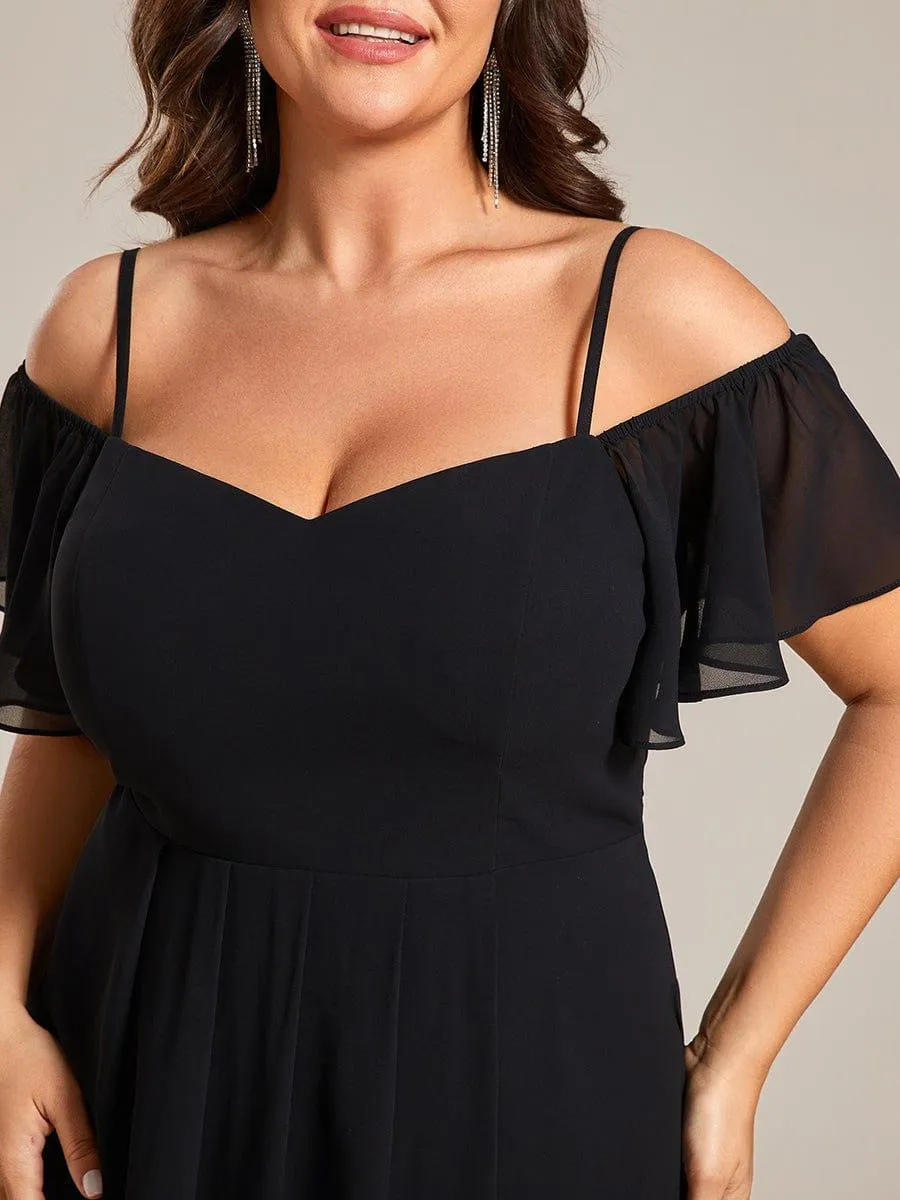 Estelle | Spaghetti Strap Cold Shoulder Chiffon A-Line Midi Wedding Guest Dress