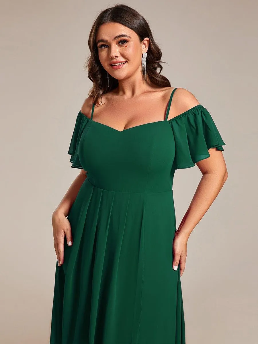 Estelle | Spaghetti Strap Cold Shoulder Chiffon A-Line Midi Wedding Guest Dress
