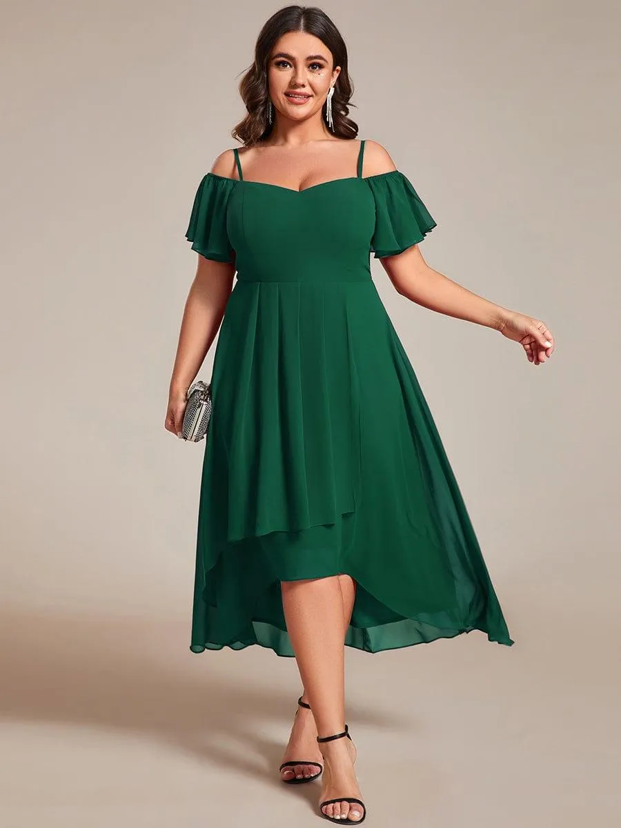 Estelle | Spaghetti Strap Cold Shoulder Chiffon A-Line Midi Wedding Guest Dress