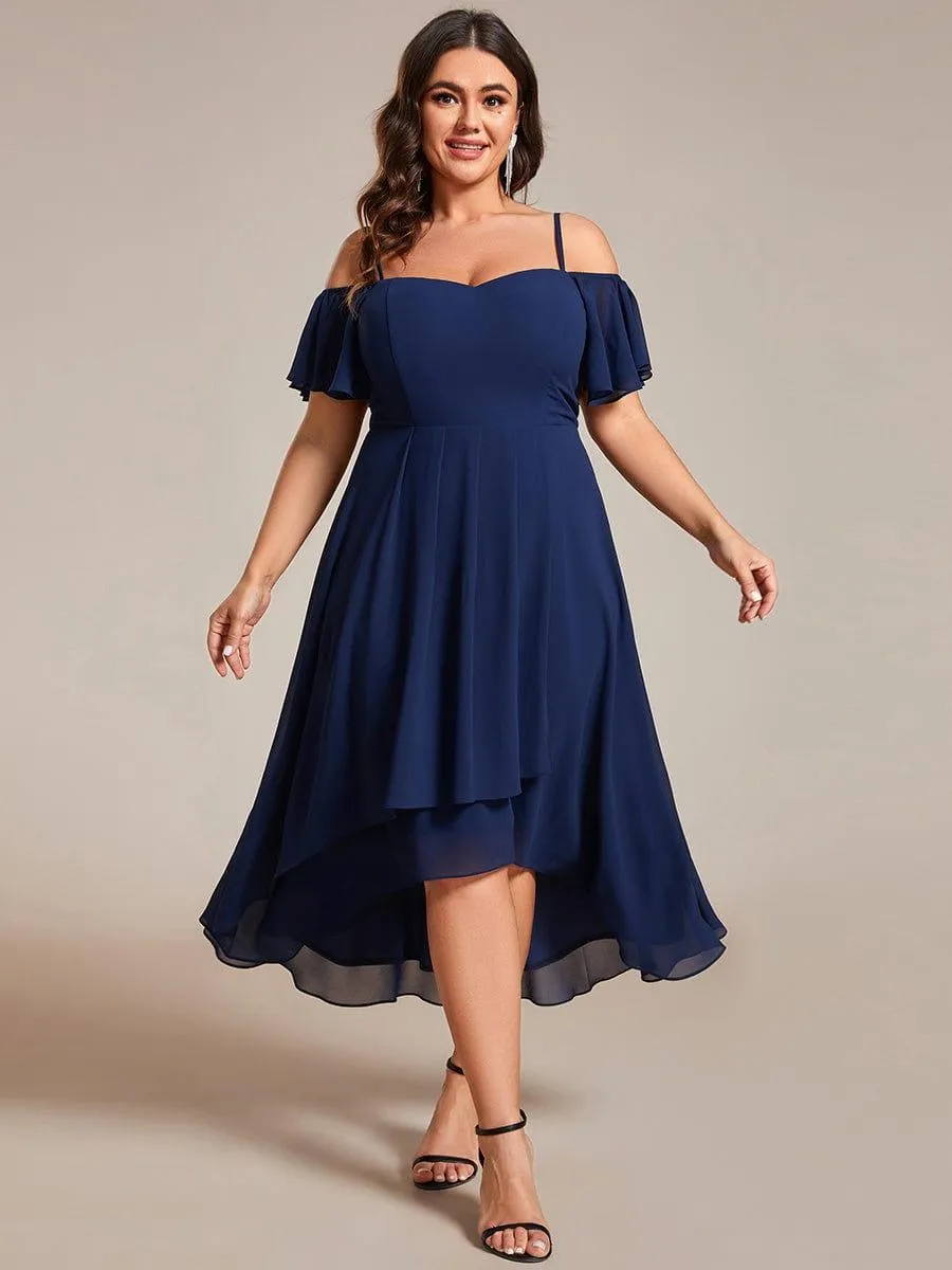 Estelle | Spaghetti Strap Cold Shoulder Chiffon A-Line Midi Wedding Guest Dress