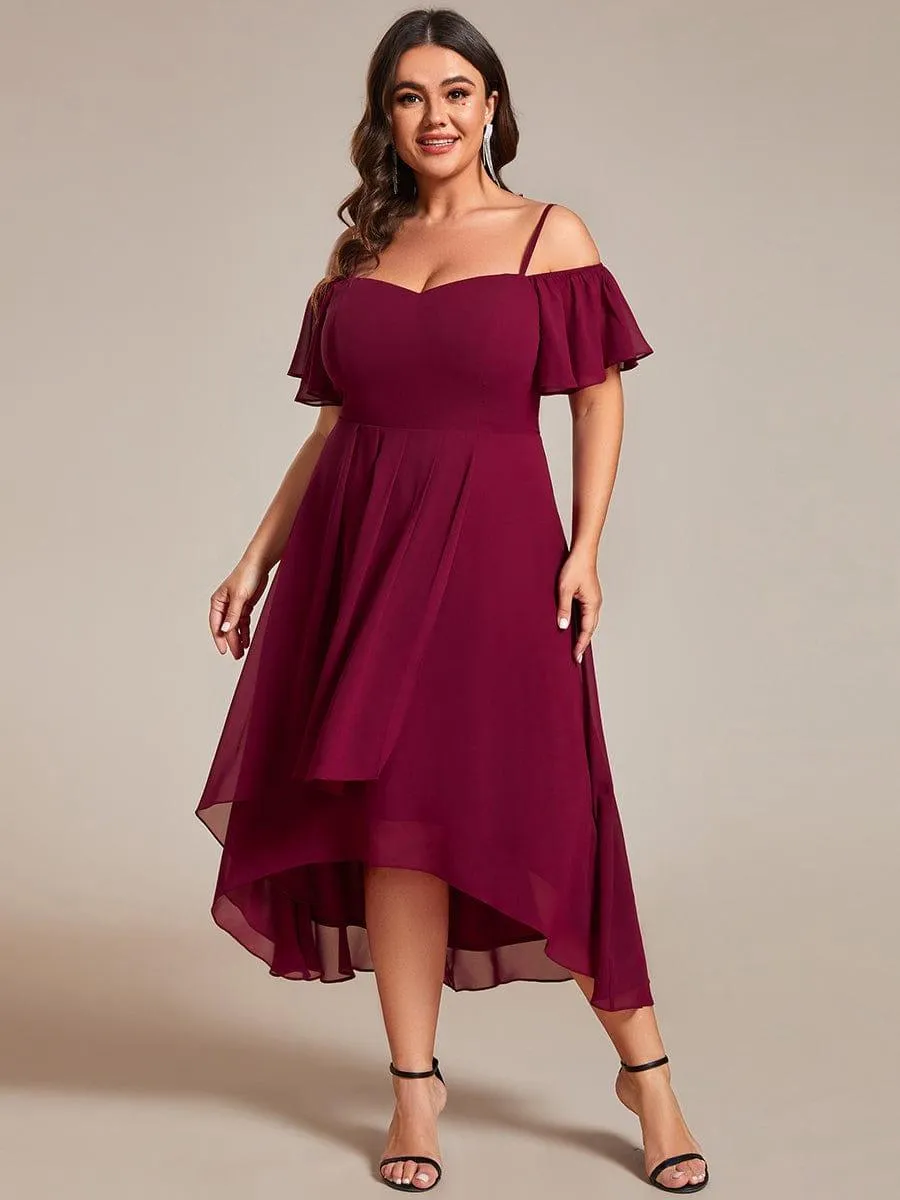 Estelle | Spaghetti Strap Cold Shoulder Chiffon A-Line Midi Wedding Guest Dress