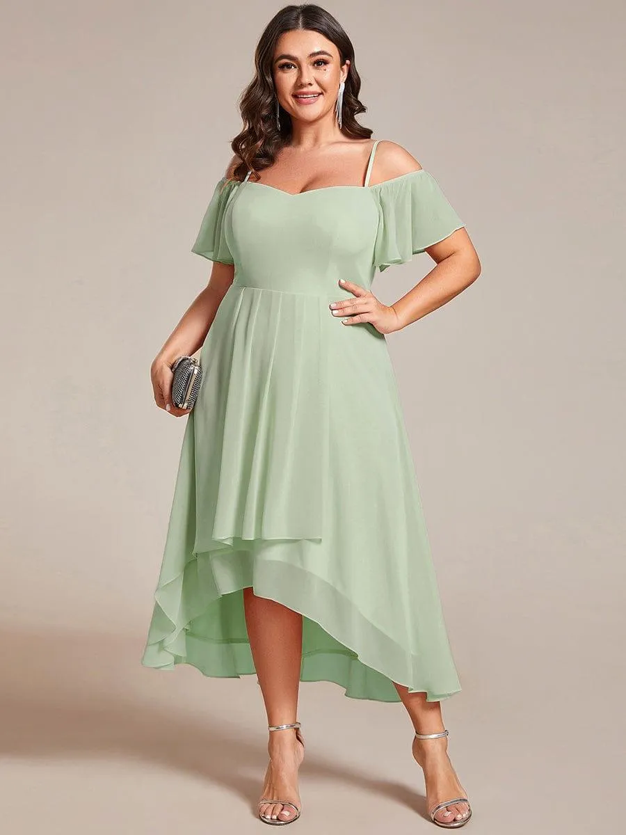 Estelle | Spaghetti Strap Cold Shoulder Chiffon A-Line Midi Wedding Guest Dress