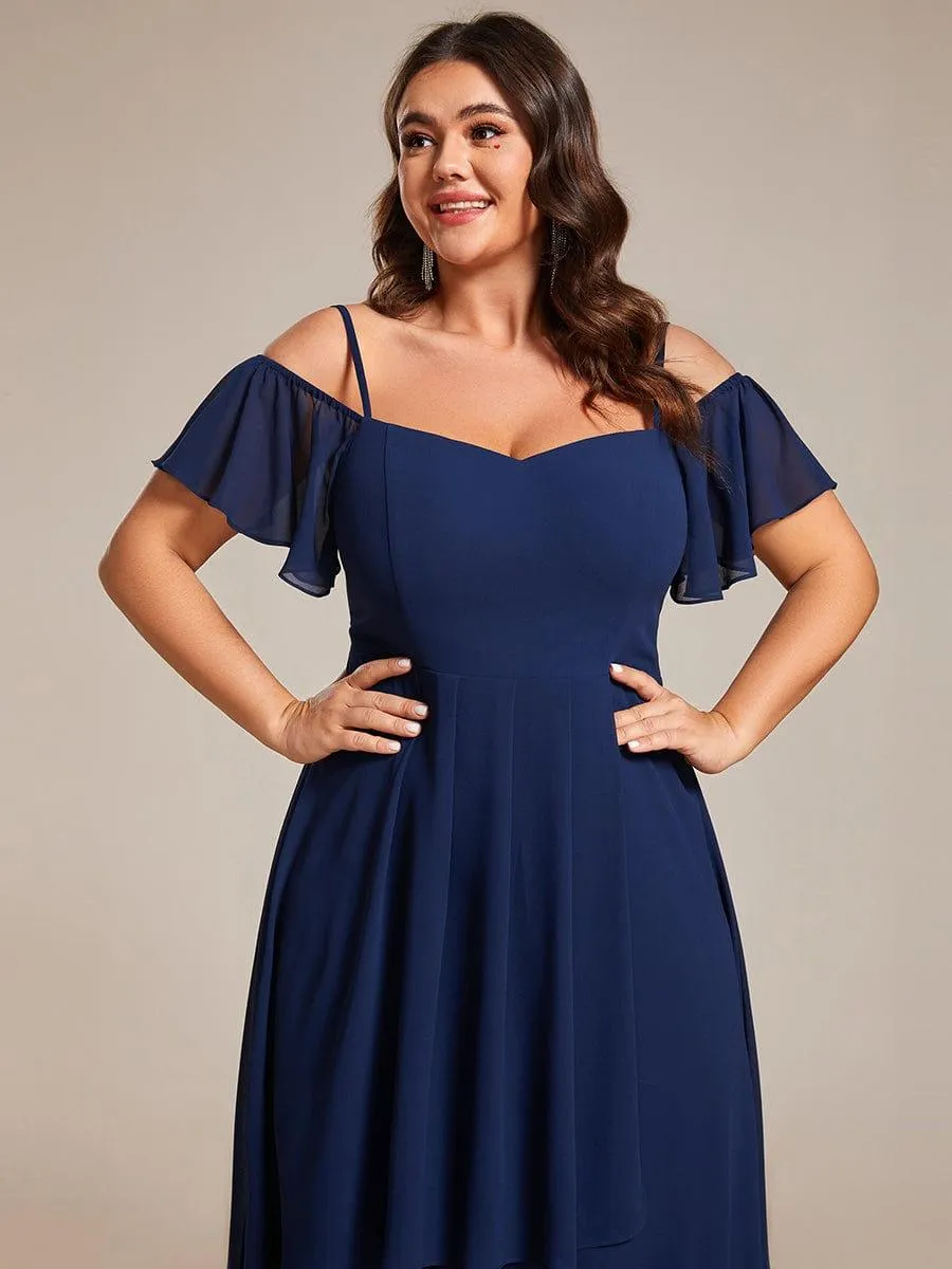 Estelle | Spaghetti Strap Cold Shoulder Chiffon A-Line Midi Wedding Guest Dress