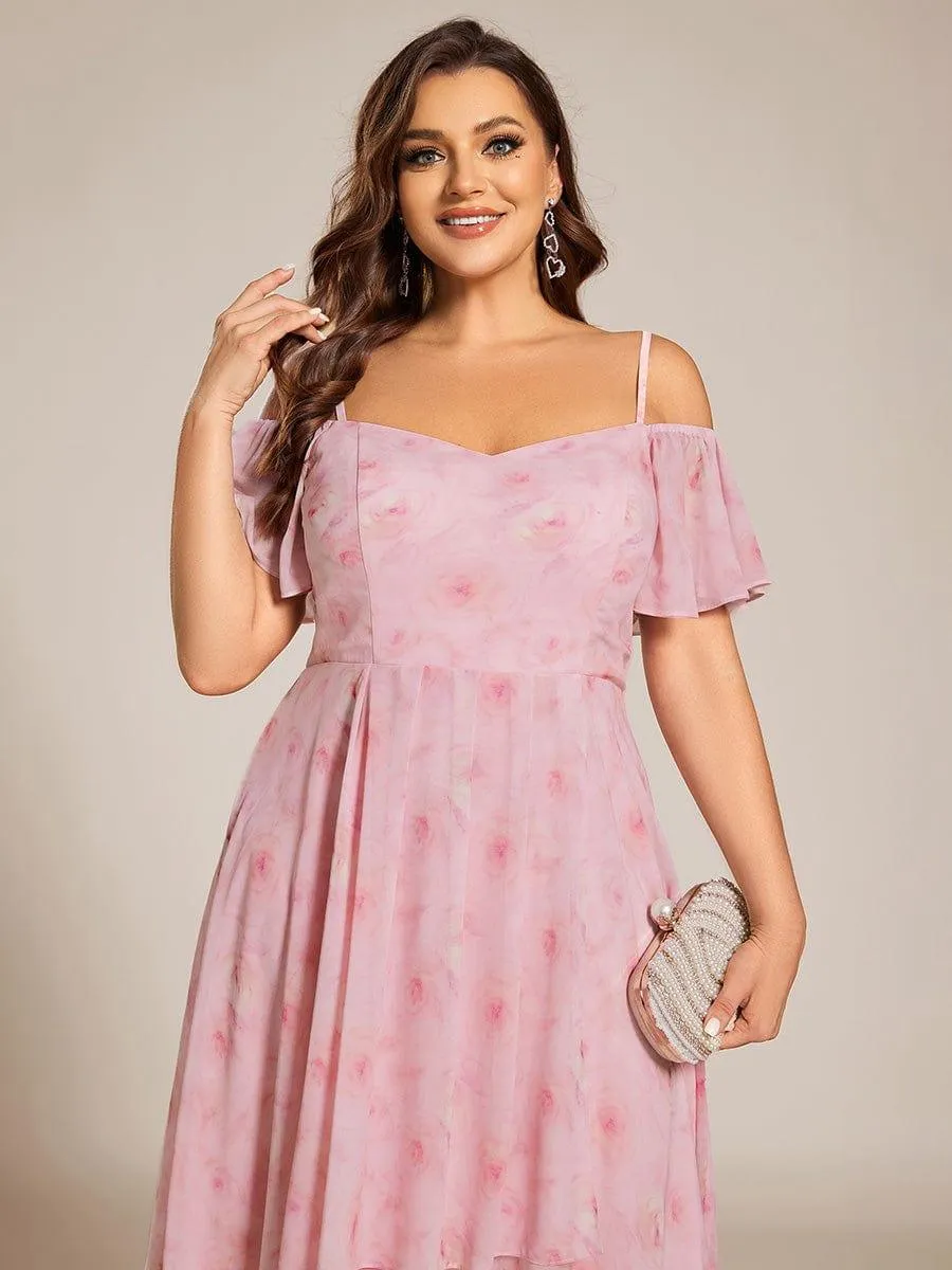 Estelle | Spaghetti Strap Cold Shoulder Chiffon A-Line Midi Wedding Guest Dress