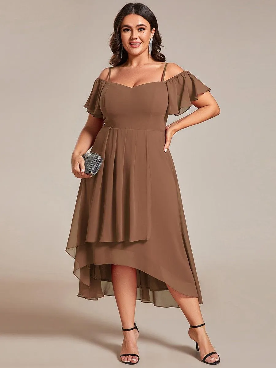 Estelle | Spaghetti Strap Cold Shoulder Chiffon A-Line Midi Wedding Guest Dress