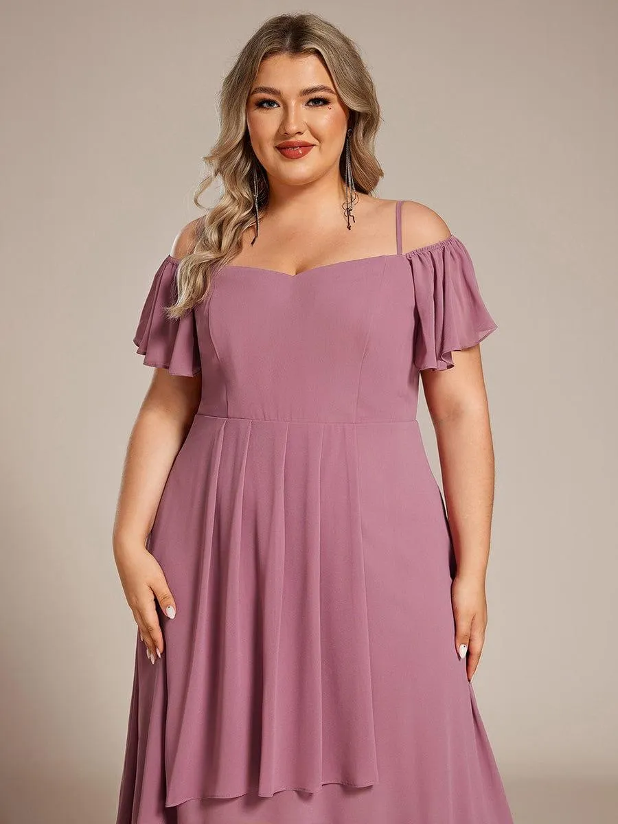 Estelle | Spaghetti Strap Cold Shoulder Chiffon A-Line Midi Wedding Guest Dress