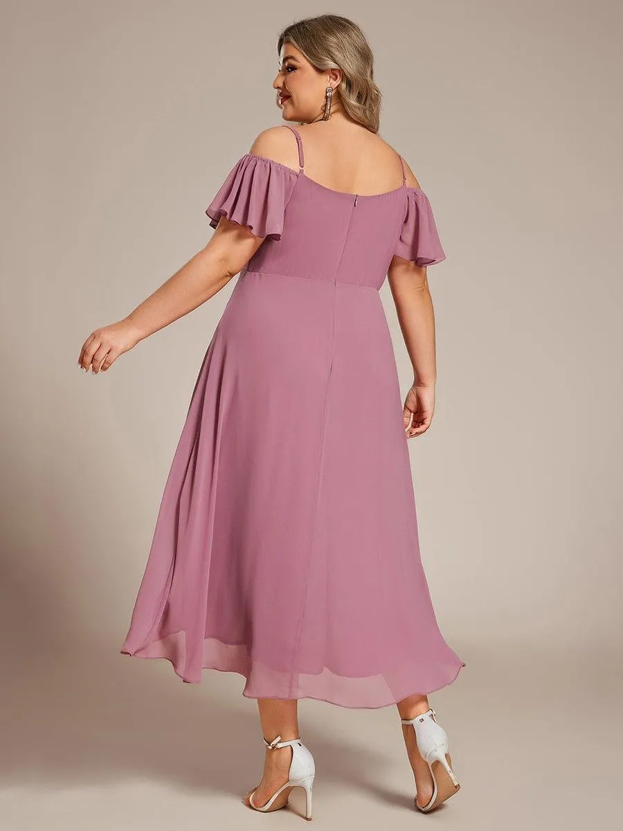 Estelle | Spaghetti Strap Cold Shoulder Chiffon A-Line Midi Wedding Guest Dress