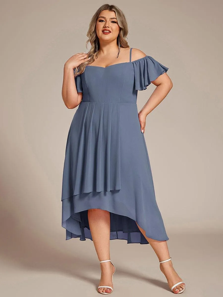 Estelle | Spaghetti Strap Cold Shoulder Chiffon A-Line Midi Wedding Guest Dress