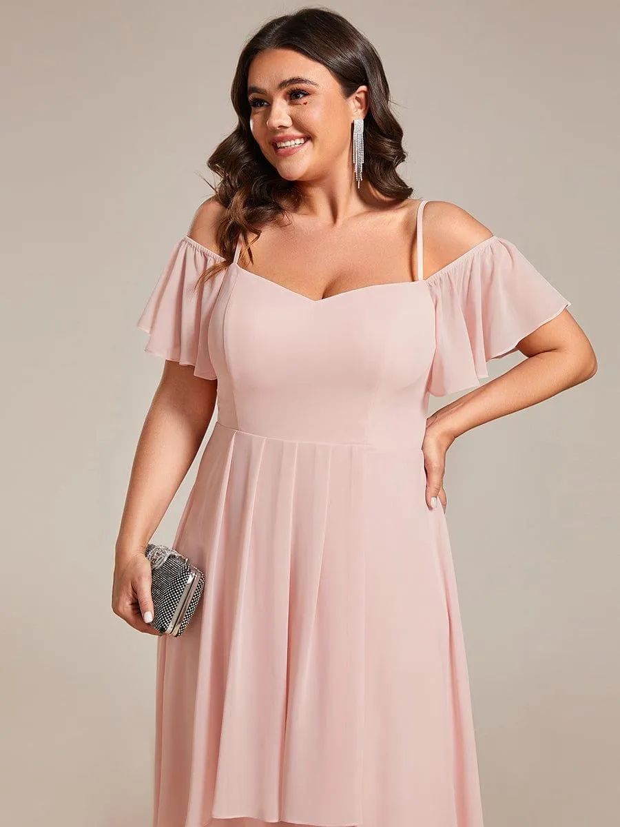Estelle | Spaghetti Strap Cold Shoulder Chiffon A-Line Midi Wedding Guest Dress