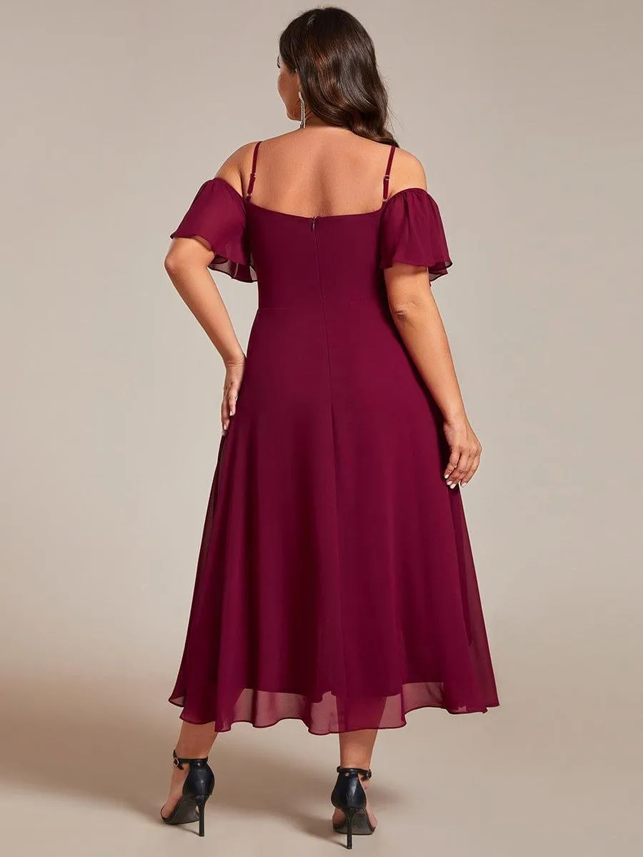 Estelle | Spaghetti Strap Cold Shoulder Chiffon A-Line Midi Wedding Guest Dress