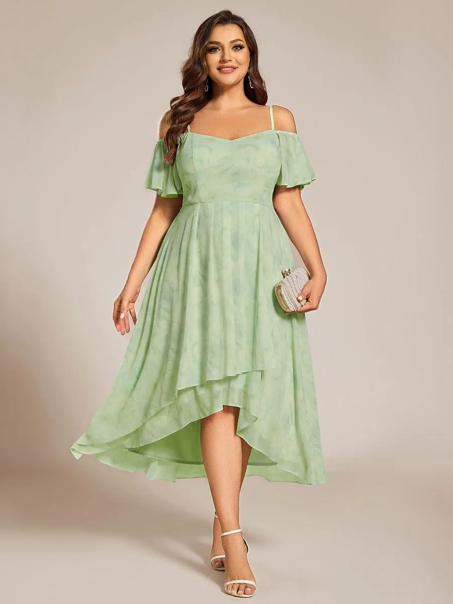 Estelle | Spaghetti Strap Cold Shoulder Chiffon A-Line Midi Wedding Guest Dress