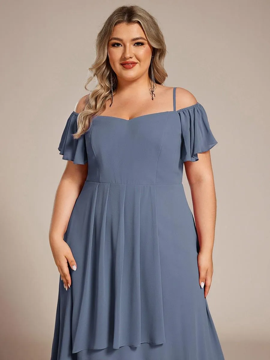 Estelle | Spaghetti Strap Cold Shoulder Chiffon A-Line Midi Wedding Guest Dress