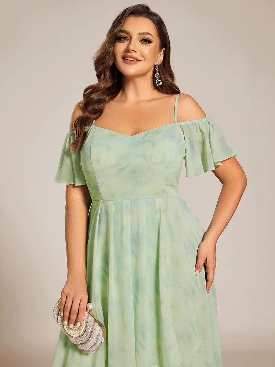 Estelle | Spaghetti Strap Cold Shoulder Chiffon A-Line Midi Wedding Guest Dress