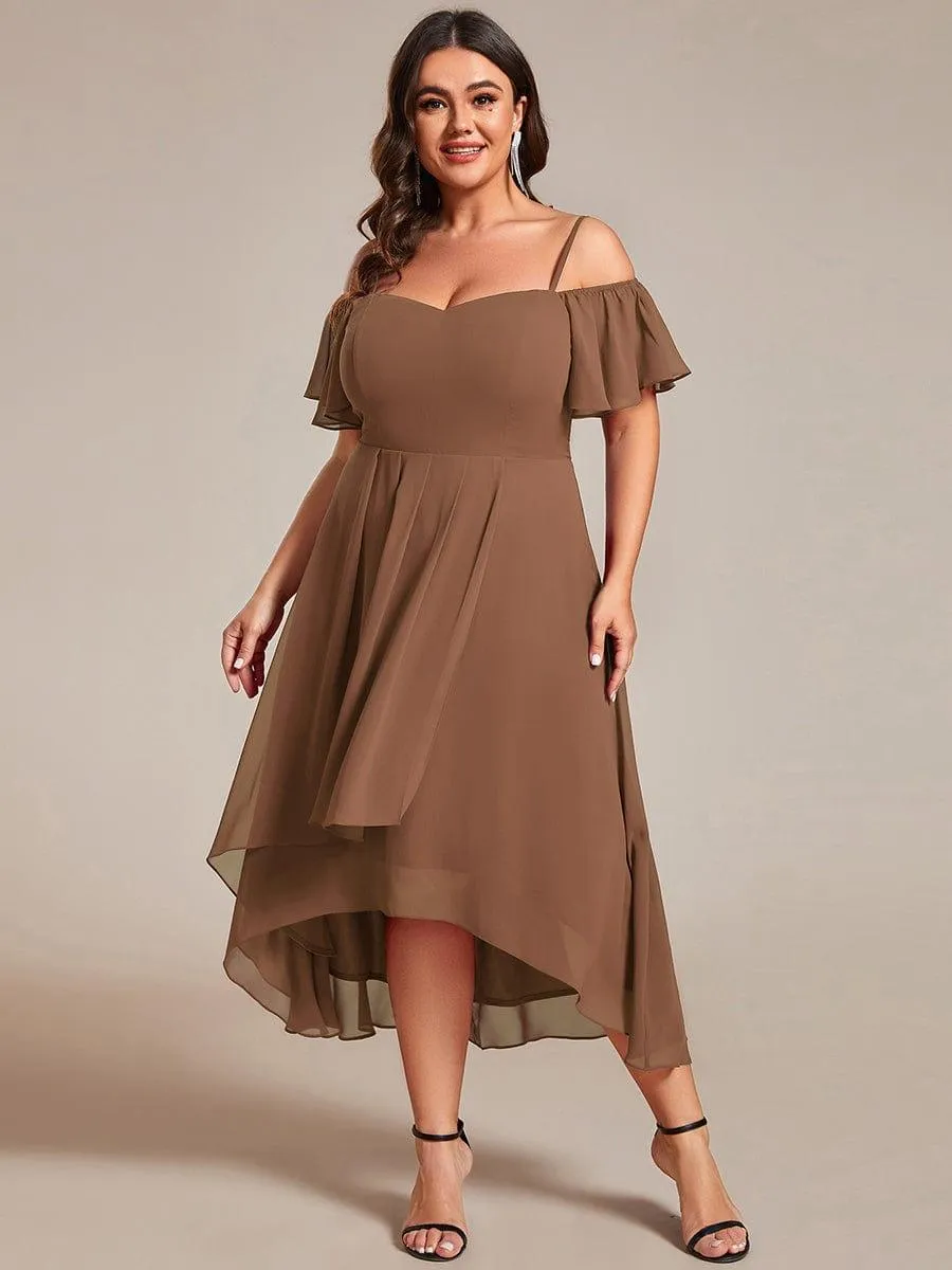 Estelle | Spaghetti Strap Cold Shoulder Chiffon A-Line Midi Wedding Guest Dress