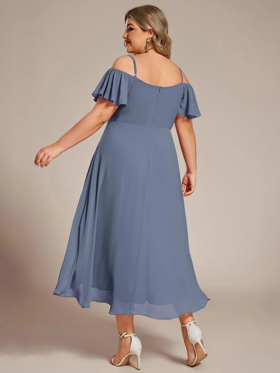 Estelle | Spaghetti Strap Cold Shoulder Chiffon A-Line Midi Wedding Guest Dress