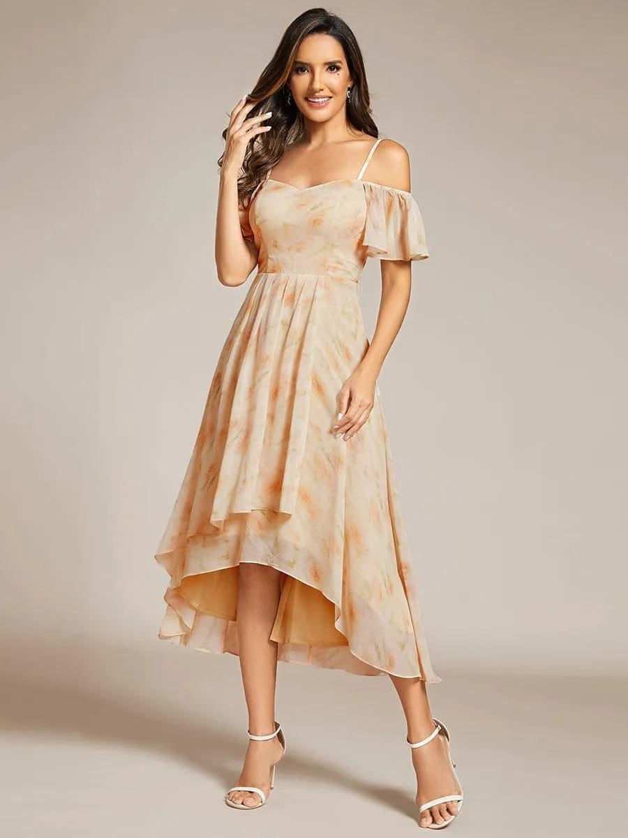 Estelle | Spaghetti Strap Cold Shoulder Chiffon A-Line Midi Wedding Guest Dress