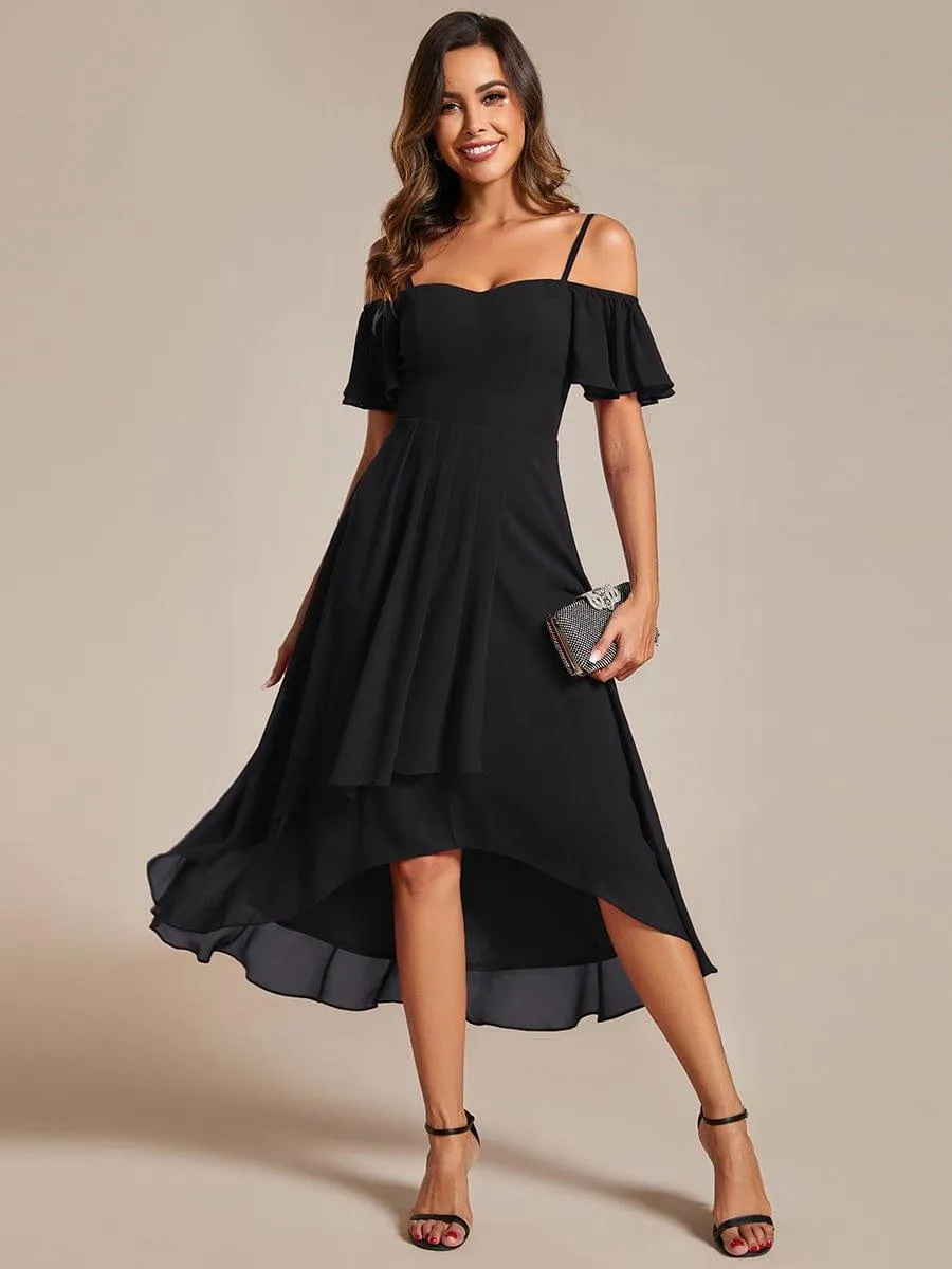 Estelle | Spaghetti Strap Cold Shoulder Chiffon A-Line Midi Wedding Guest Dress