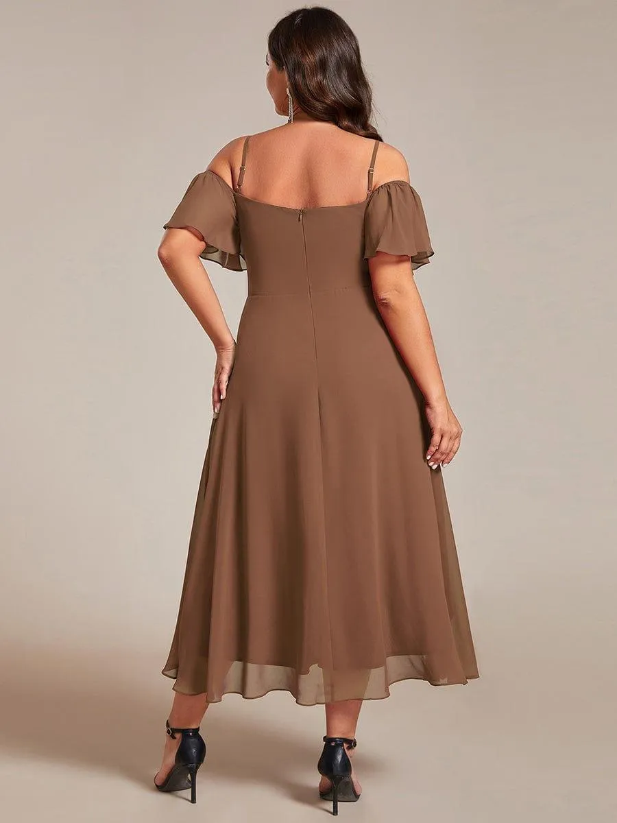 Estelle | Spaghetti Strap Cold Shoulder Chiffon A-Line Midi Wedding Guest Dress