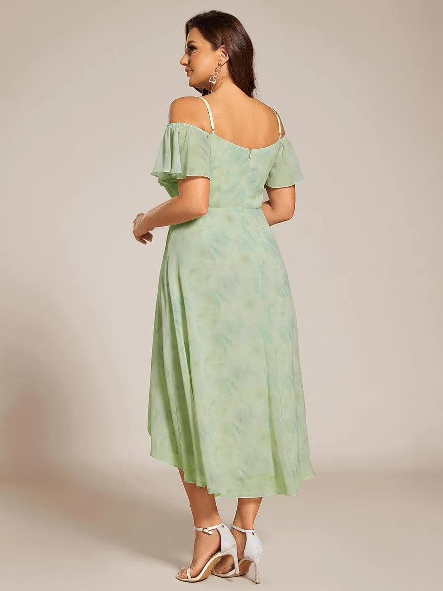Estelle | Spaghetti Strap Cold Shoulder Chiffon A-Line Midi Wedding Guest Dress
