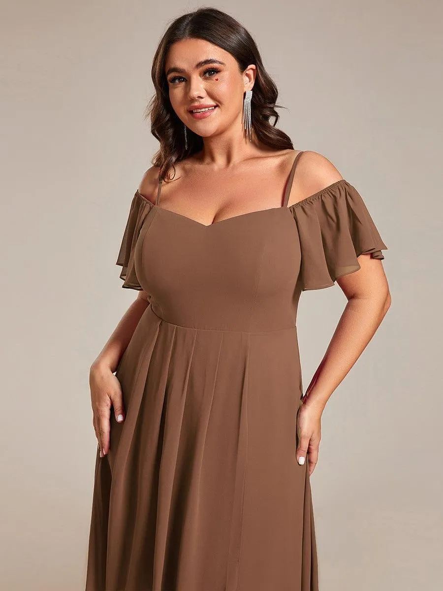 Estelle | Spaghetti Strap Cold Shoulder Chiffon A-Line Midi Wedding Guest Dress
