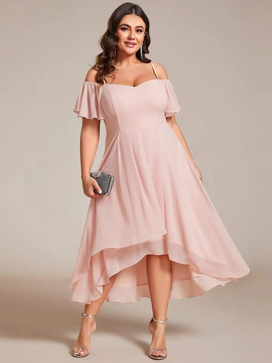 Estelle | Spaghetti Strap Cold Shoulder Chiffon A-Line Midi Wedding Guest Dress
