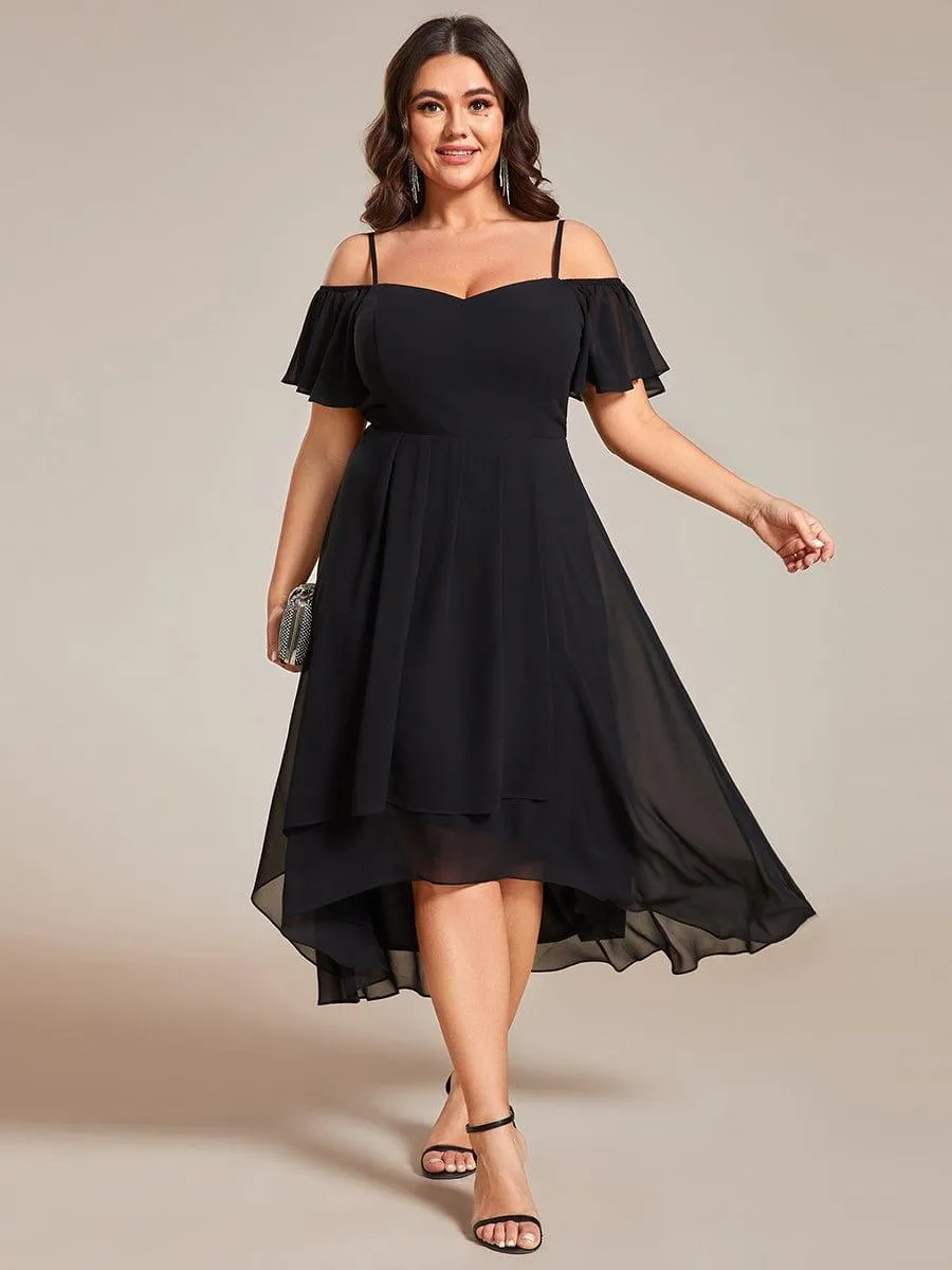 Estelle | Spaghetti Strap Cold Shoulder Chiffon A-Line Midi Wedding Guest Dress