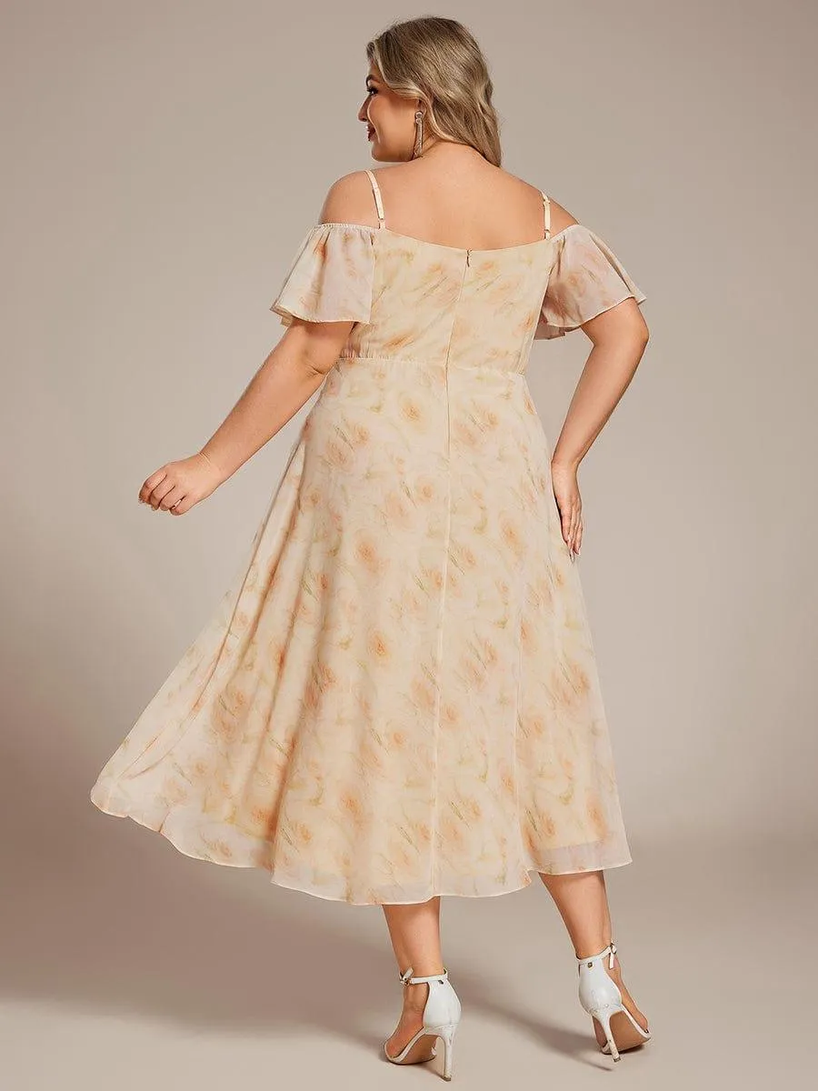 Estelle | Spaghetti Strap Cold Shoulder Chiffon A-Line Midi Wedding Guest Dress