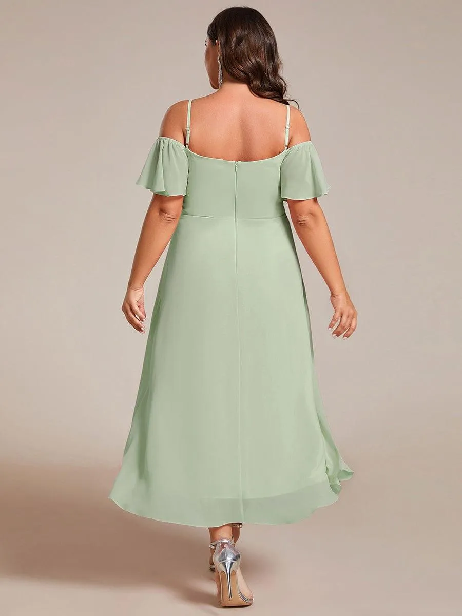 Estelle | Spaghetti Strap Cold Shoulder Chiffon A-Line Midi Wedding Guest Dress
